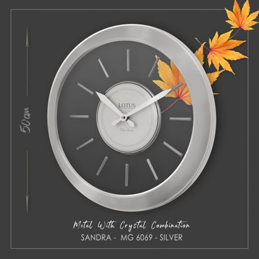 ساعت دیواری فلزی لوتوس مدل SANDRA- MG-6069 رنگ SILVER