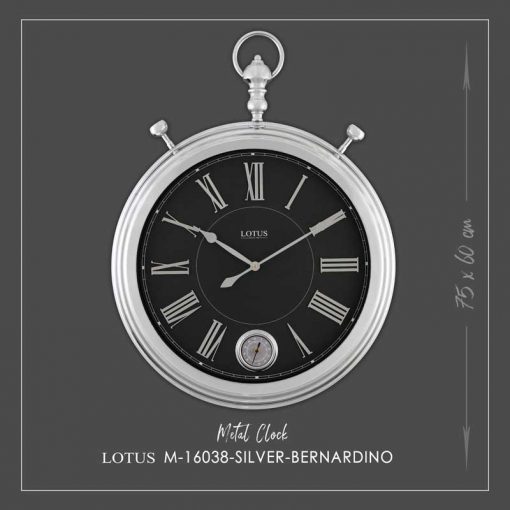 ساعت دیواری فلزی لوتوس مدل BERNARDINO کد M-16038 رنگ SILVER