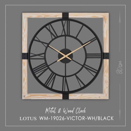 ساعت دیواری چوبی مدل VICTOR کد WM-19026 رنگ WH/BLACK