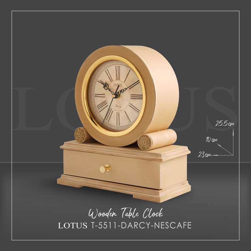 ساعت رومیزی چوبی لوتوس مدل DARCY کد T-5511 رنگ NESCAFE