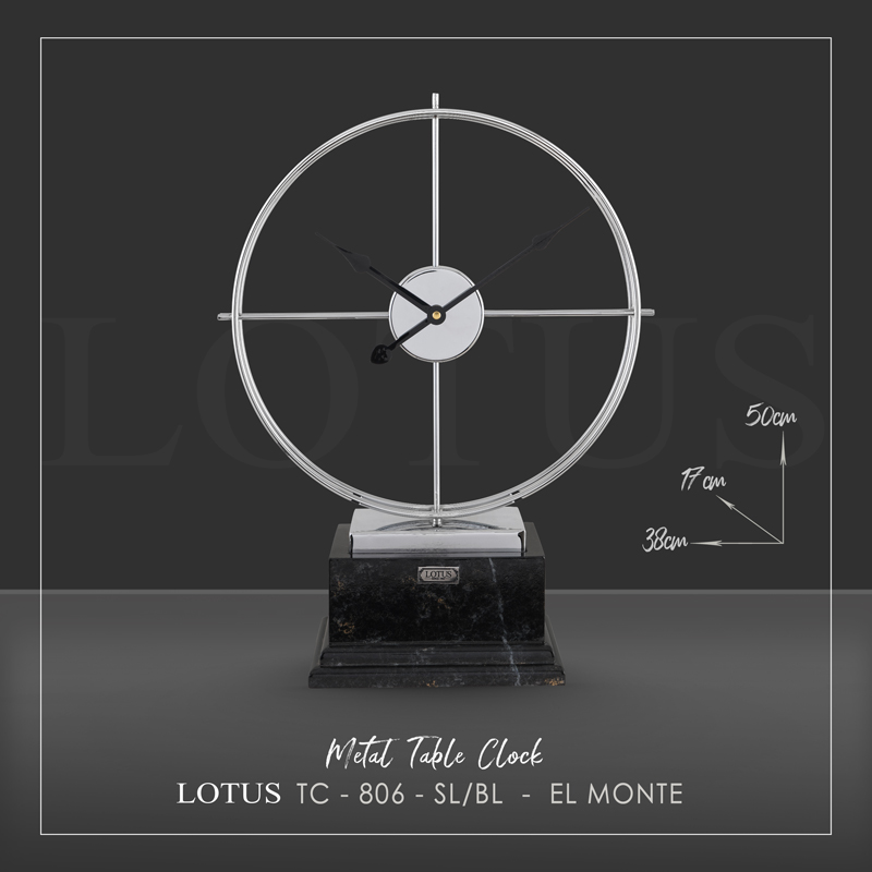 ساعت رومیزی فلزی لوتوس مدل EL MONTE کد TC-806 رنگ SILVER/BLACK