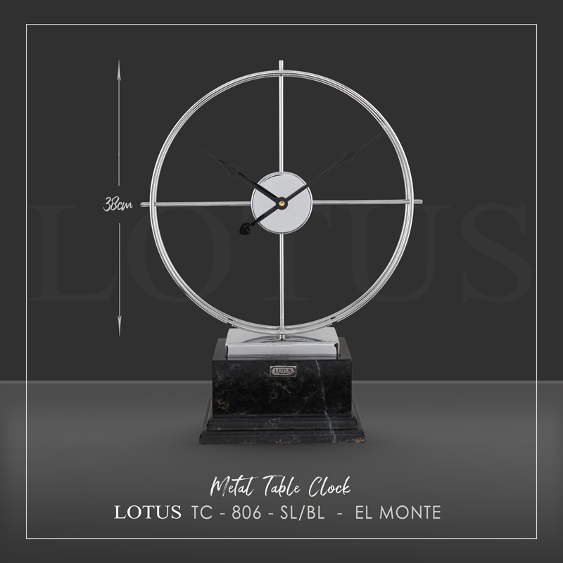 ساعت رومیزی فلزی لوتوس مدل EL MONTE کد TC-806 رنگ SILVER/BLACK