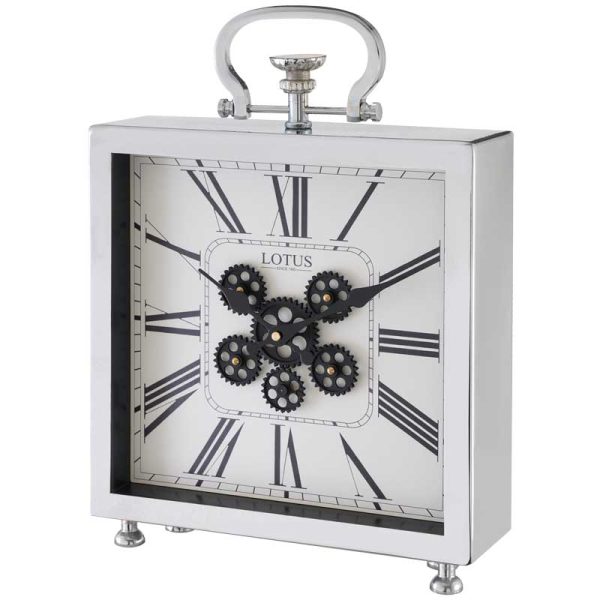 ساعت رومیزی فلزی چرخ دنده ای مدل MONTEBELLO کد TC-801 رنگ SILVER/WH