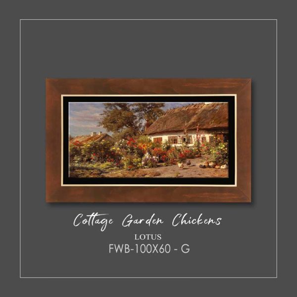تابلو نقاشی لوتوس مدل کلبه باغ با مرغ ها-COTTAGE GARDEN CHICKENS-کد FWB-100X60-G